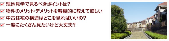 現地で見るべきポイントは 物件のメリットデメリットを客観的に教えて欲しい 中古住宅の構造はどこを見ればいいの 一度にたくさん見たいけど大丈夫